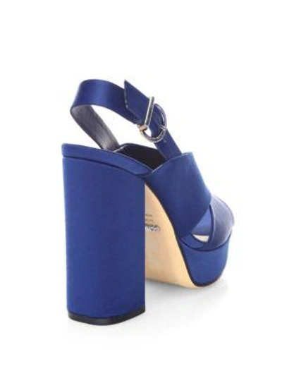 Shop Schutz Millie Satin Slingback Sandals In Dress Blue