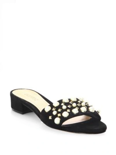 Schutz Eloise Embellished Leather Sandals In Black