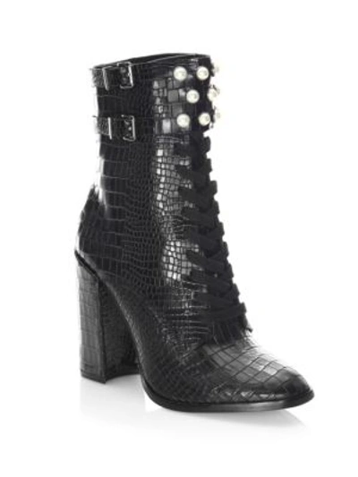 Schutz Leysi Embellished Leather Booties In Black