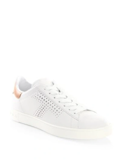 Shop Tod's Perforated Leather Sneakers In White