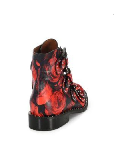 Shop Givenchy Studded Rose Ankle Booties In Red-black