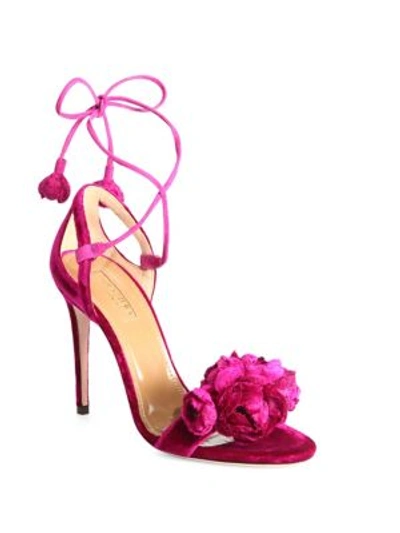 Aquazzura Wild Flower Satin Ankle-wrap Sandals In Pink