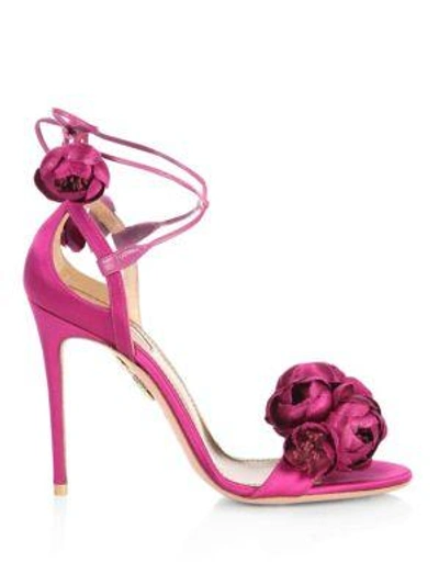 Shop Aquazzura Wild Flower Satin Ankle-wrap Sandals In Pink