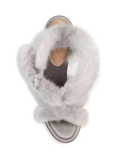 Shop Valentino Mink Fur Crisscross Sandals In Blue