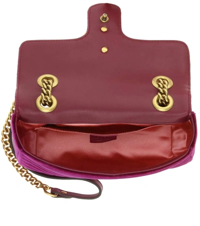 Shop Gucci Gg Marmont Mini Velvet Shoulder Bag In Purple