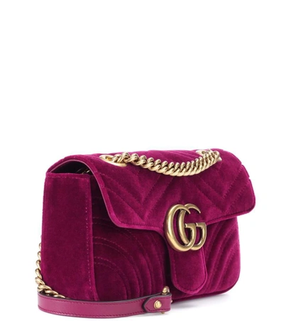 Shop Gucci Gg Marmont Mini Velvet Shoulder Bag In Purple