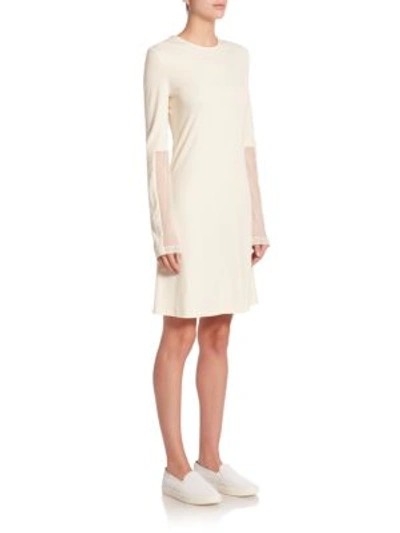Calvin Klein Boro Sheer Mesh Detail Dress In Straw