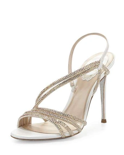 René Caovilla Jeweled Asymmetric Slingback Sandal, Beige/oro