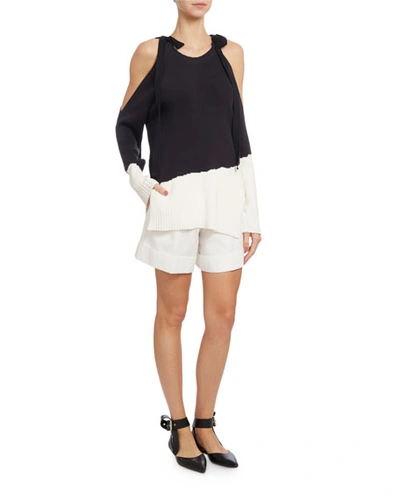 Monse Tied Cold-shoulder Colorblock Sweater, Dark Blue/white