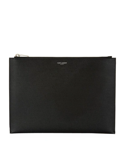 Saint Laurent Grained Leather Document Holder In Black