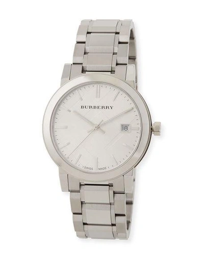 Burberry Men's Polished Check Sunray Bracelet Watch In Silver
