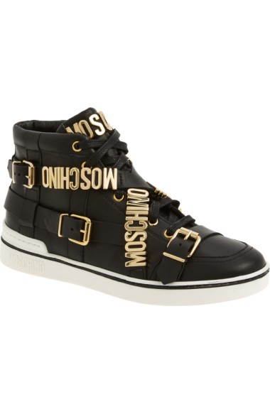 Moschino Logo Lettering Leather High Top Sneakers, Black | ModeSens