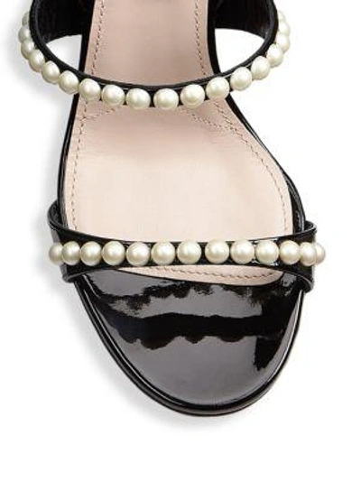 Shop Miu Miu Pearl Strap Leather Sandals In Nero-natural