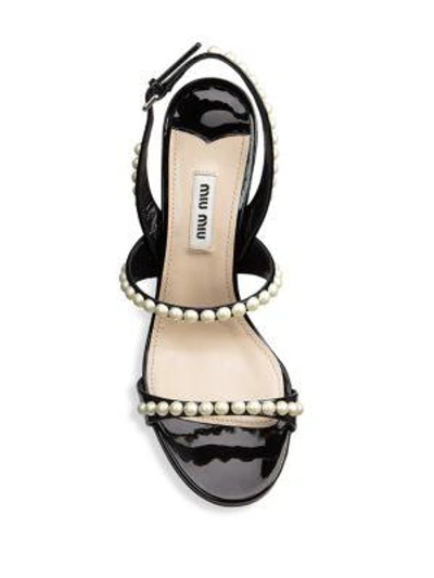 Shop Miu Miu Pearl Strap Leather Sandals In Nero-natural