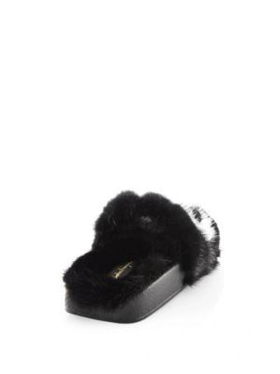 Shop Ferragamo Groove Mink Fur Slides In Black-white