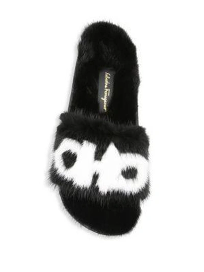Shop Ferragamo Groove Mink Fur Slides In Black-white