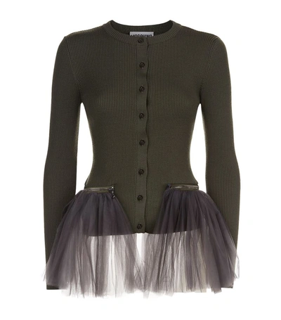 Shop Moschino Tulle Overlay Cardigan In Neutral