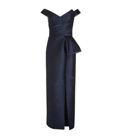 Monique Lhuillier Bardot Pleated Gown In Navy