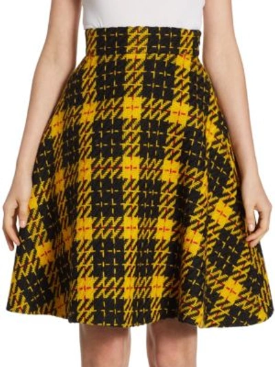 Shop Miu Miu Full Circle Tweed Skirt In Yellow Tweed