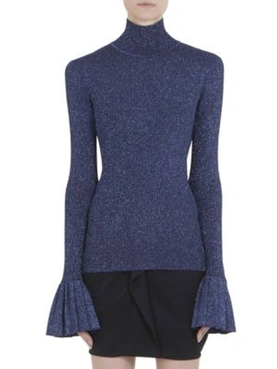 Shop Carven Pleated Wrist Sweater In Bleu Astral