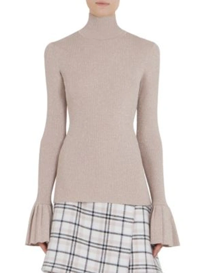 Carven Pleated Wrist Bell-sleeve Sweater In Blush