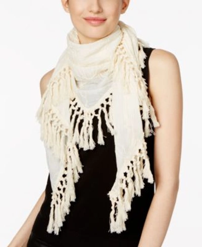Steve Madden Embroidered Triangle Tassel Scarf In Ivory
