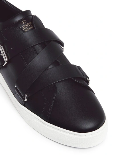 Shop Valentino 'v-punk' Crisscross Strap Leather Sneakers