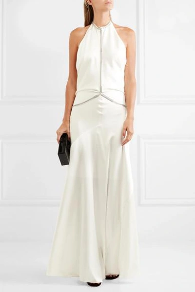 Shop Alexander Wang Chain-embellished Silk-satin Halterneck Gown In White