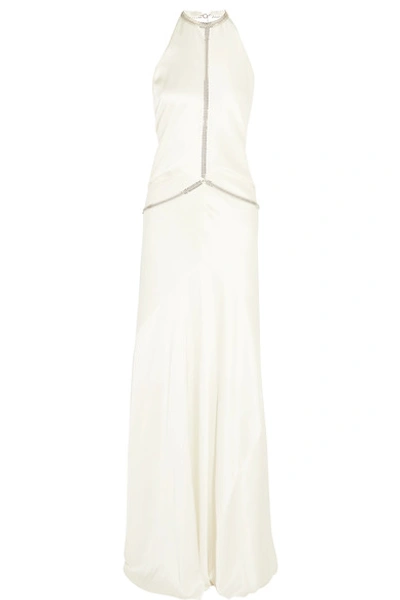 Shop Alexander Wang Chain-embellished Silk-satin Halterneck Gown In White
