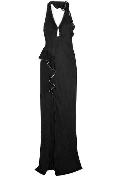 Shop Alexander Wang Studded Ruffled Jersey Halterneck Gown