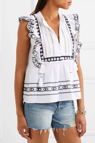 Shop Sea Ruffled Crochet-trimmed Cotton-voile Blouse In White