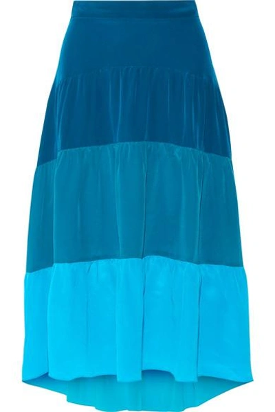 Shop Peter Pilotto Tiered Color-block Silk Crepe De Chine Skirt