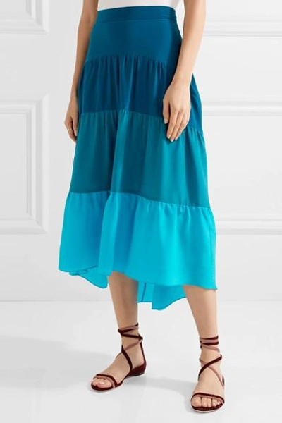 Shop Peter Pilotto Tiered Color-block Silk Crepe De Chine Skirt