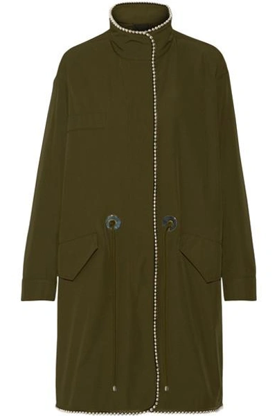 Shop Alexander Wang Oversized Chain-trimmed Gabardine Parka In Army Green