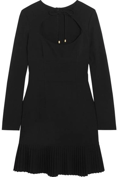 Shop Rebecca Vallance Beltrán Pleated Cutout Crepe Mini Dress In Black