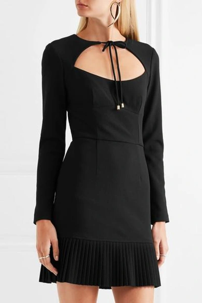 Shop Rebecca Vallance Beltrán Pleated Cutout Crepe Mini Dress In Black