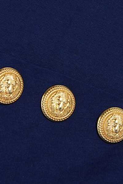 Shop Balmain Button-embellished Printed Cotton-jersey Top