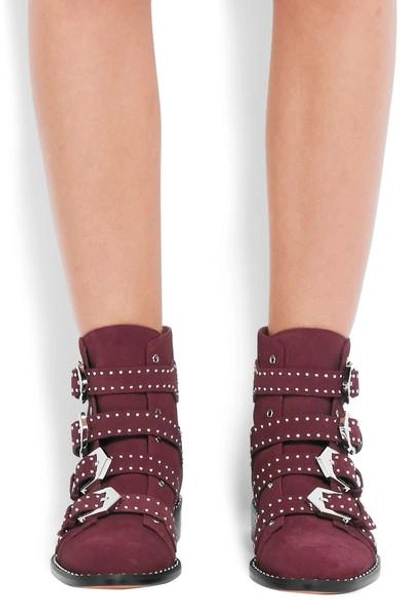 Shop Givenchy Studded Suede Ankle Boots In Burgundy