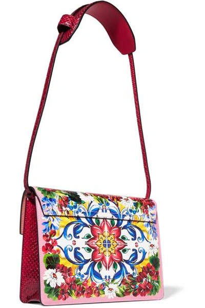 Shop Dolce & Gabbana Lucia Printed Textured-leather And Watersnake Shoulder Bag And Silk-twill Scarf Set