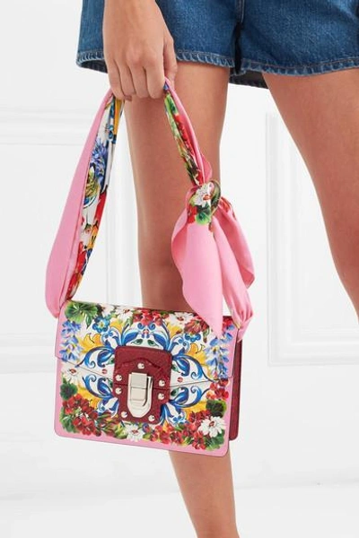 Shop Dolce & Gabbana Lucia Printed Textured-leather And Watersnake Shoulder Bag And Silk-twill Scarf Set