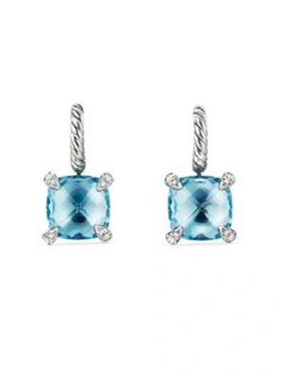 Shop David Yurman Chatelaineblue Topaz & Diamonds Drop Earrings In Blue Topaz