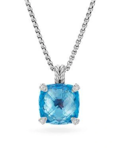 Shop David Yurman Chatelaineblue Topaz & Diamonds Pendant Necklace In Blue Topaz