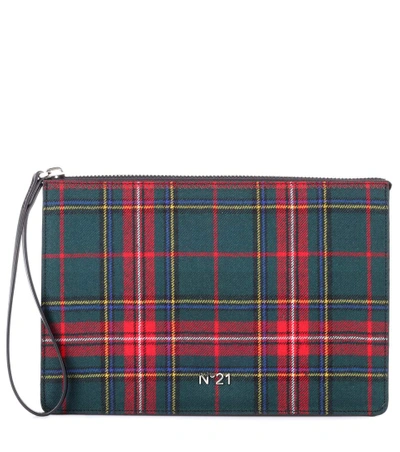 N°21 Plaid Wool Clutch In Green