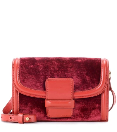 Dries Van Noten Velvet And Leather Shoulder Bag In Red
