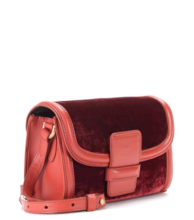 Shop Dries Van Noten Velvet And Leather Shoulder Bag In Red