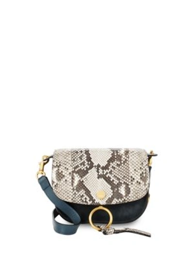 Chloé Textured Leather Shoulder Bag In Beige-steelblue