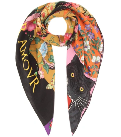 Gucci Printed Silk Scarf In Multicoloured