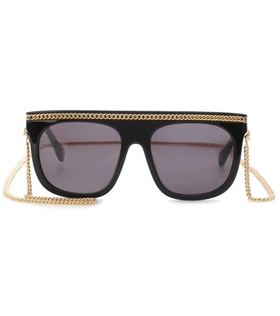 Stella Mccartney Chain-trimmed D-frame Acetate Sunglasses In Black