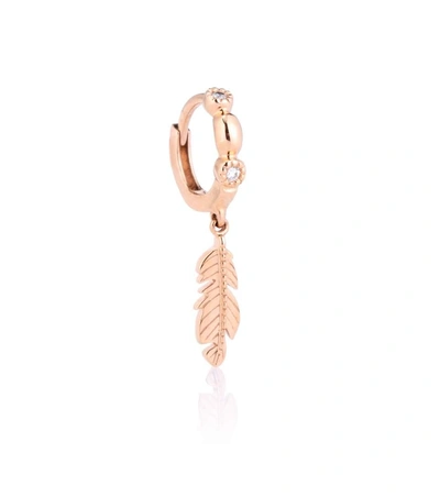 Shop Stone Paris Tiny Hoop 18kt Rose Gold And Diamond Earring In Metallic