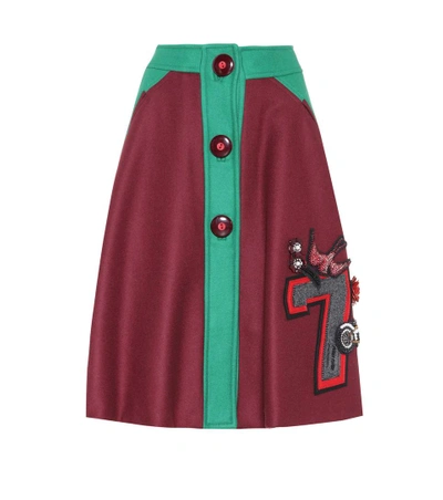 Miu Miu Embellished Wool Skirt In Red